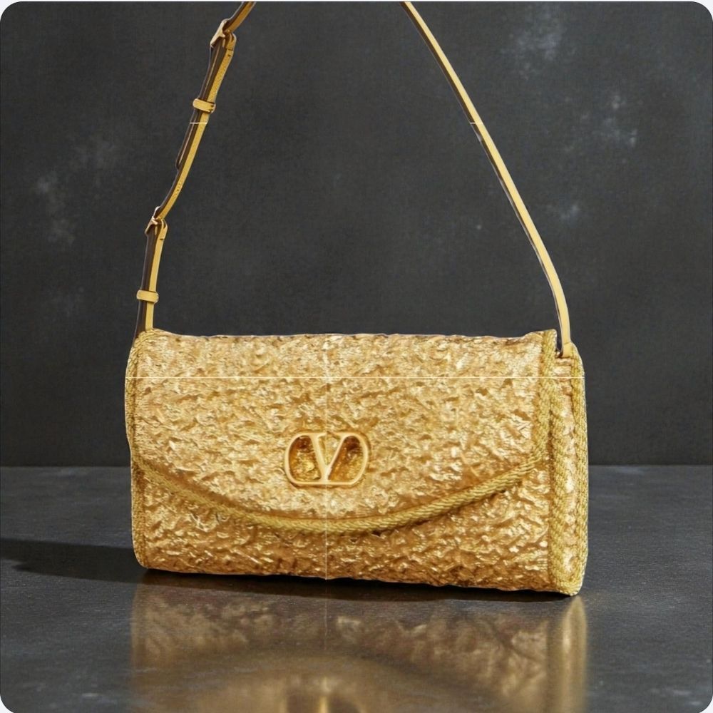Valentino Gold Textured Women's Bag Designer Shoulder Purse